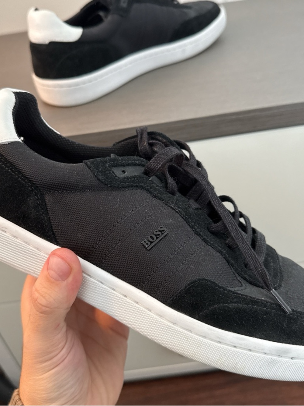 Boss Men's Black and White Low-Top Sneakers